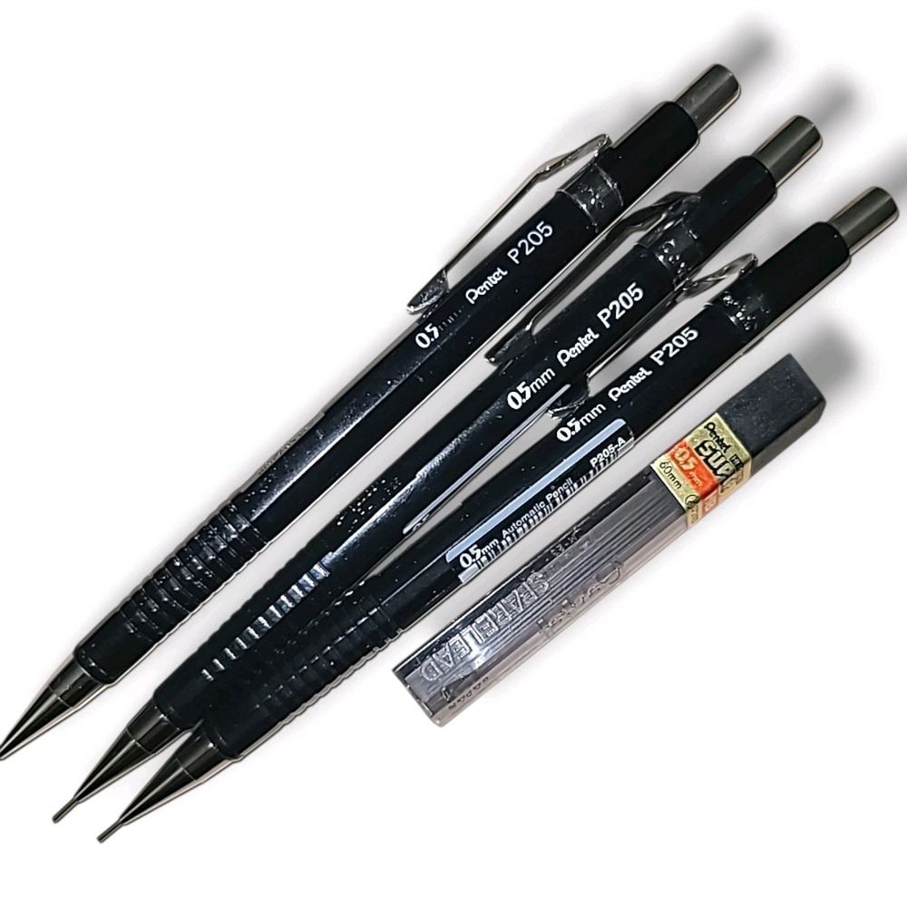 3 Vintage Pentel P205 Mechanical Pencils + 0.5mm Lead Refill Japan